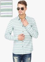 Slub Green Striped Slim Fit Casual Shirt