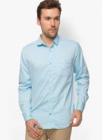 Slub Solid Light Blue Casual Shirt