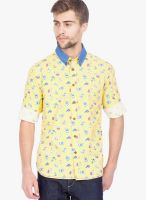 Slub Yellow Printed Slim Fit Casual Shirt