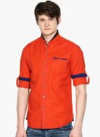 The Indian Garage Co. Orange Solid Slim Fit Casual Shirt
