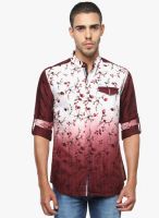 The Indian Garage Co. Wine Printed Slim Fit Casual Shirt