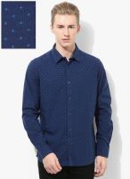United Colors of Benetton Navy Blue Printed Slim Fit Casual Shirt