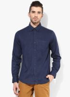 Wills Lifestyle Navy Blue Slim Fit Casual Shirt