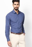 Wills Lifestyle Blue Solid Club Wear Shirt