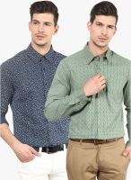 Yellow Submarine Pack Of Two Green & Blue Printed Regular Fit Casual Shirt