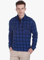Zobello Blue Checked Regular Fit Casual Shirt