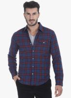 Zobello Blue Checked Regular Fit Casual Shirt