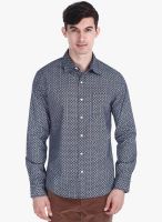 Zobello Blue Printed Slim Fit Casual Shirt