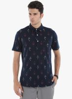 Zobello Navy Blue Printed Polo T-Shirt