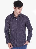 Zobello Navy Blue Printed Slim Fit Casual Shirt