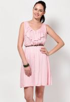 Femella Pink Colored Solid Skater Dress