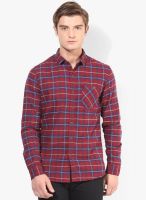 Forca By Lifestyle Maroon Checked Slim Fit Casual Shirt