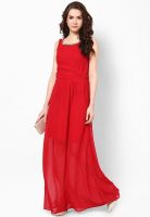Harpa Red Colored Solid Asymmetric Dress