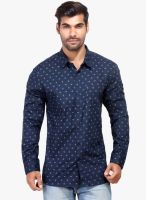 London Bee Navy Blue Printed Regular Fit Casual Shirt