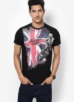Pepe Jeans Black Printed Round Neck T-Shirts