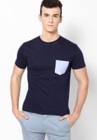 Phosphorus Navy Blue Solid Round Neck T-Shirts