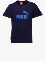 Puma Ess Large Logo Navy Blue Round Neck T-Shirt