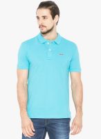 Status Quo Aqua Blue Solid Polo T-Shirt