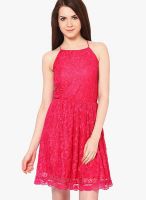 The Vanca Fuchsia Colored Embroidered Skater Dress