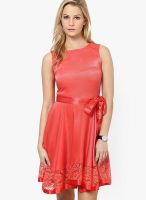 The Vanca Peach Colored Embroidered Skater Dress