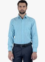 Cobb Aqua Blue Striped Slim Fit Formal Shirt