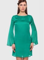 ITI Green Colored Solid Shift Dress