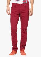 John Players Solid Maroon Slim Fit Jeans