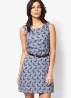 Mineral Blue Colored Printed Shift Dress
