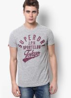 Superdry Grey Solid Round Neck T-Shirts