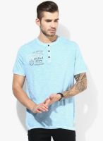 Tom Tailor Blue Solid Henley Neck T-Shirt