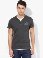 Tom Tailor Grey Solid Henley Neck T-Shirt