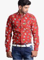 Vintage Red Printed Slim Fit Casual Shirt