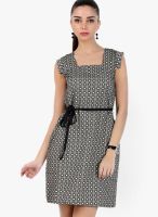 109F Black Colored Printed Skater Dress