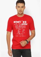 Campus Sutra Red Printed Round Neck T-Shirts