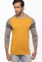 Cult Fiction Yellow Solid Round Neck T-Shirts