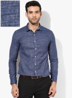 Independence Navy Blue Solid Slim Fit Formal Shirt