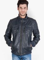 Justanned Solid Blue Leather Jacket