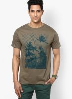 Quiksilver Olive Printed Round Neck T-Shirts