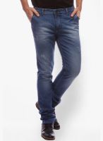 Slub Solid Blue Regular Fit Jeans