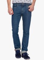 Slub Solid Blue Slim Fit Jeans