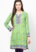 Biba Cotton Blend Green Kurta