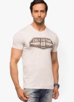Cult Fiction White Solid Round Neck T-Shirts