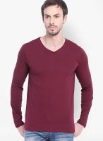 Highlander Maroon Solid V Neck TShirt