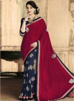 Indian Women By Bahubali Maroon Embroidered Saree