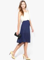 JC Collection Blue Colored Solid Skater Dress