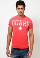 Jack & Jones Red Printed Round Neck T-Shirts