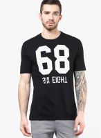 Sisley Black Printed Round Neck T-Shirts