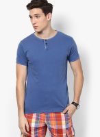 Jack & Jones Blue Printed Henley T-Shirt