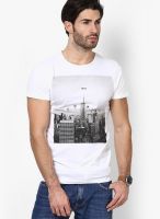 Jack & Jones White Printed Round Neck T-Shirts