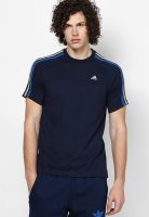 Adidas Navy Blue Solid Round Neck T-Shirts